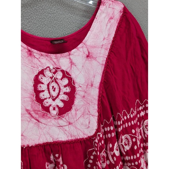 Jackpot Kaftan Womens One Size Red & White Batik Batwing Sleeve Embroidered Boho - Picture 3 of 10